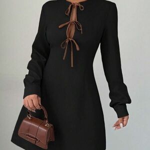 Elegant Black Dress with Brown Accents